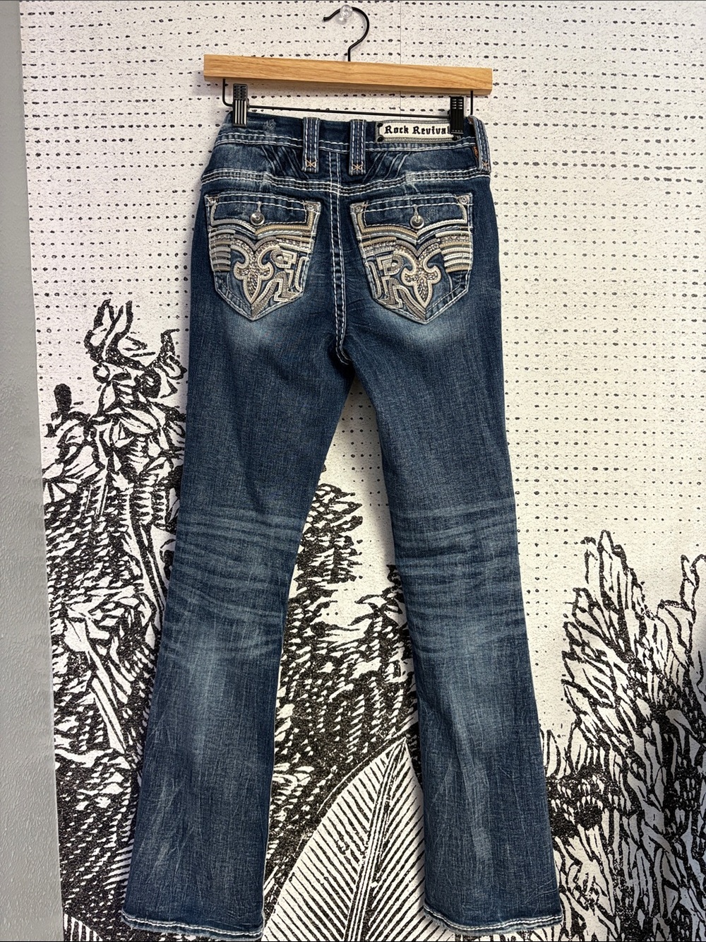 Rock Revival Blue Embroidered Flare Jeans
